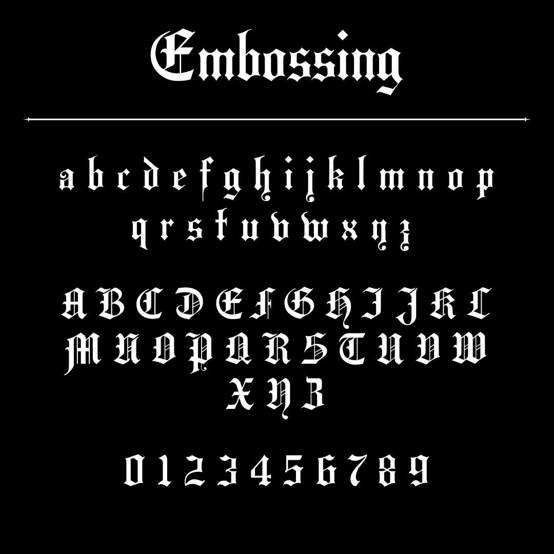 An A - Z in capitals and lowercase in the font available for embossing.