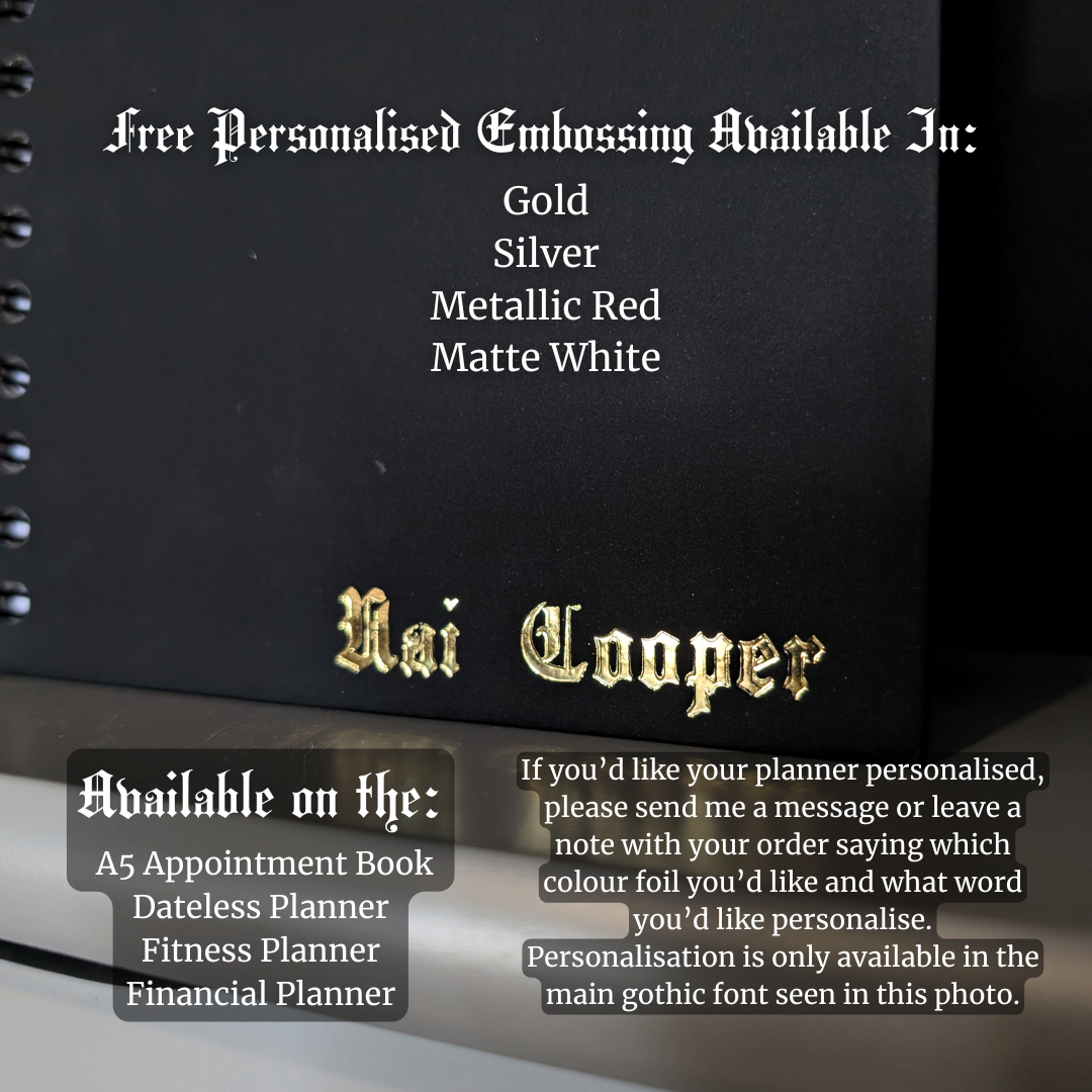 A photo explaining about the free embossing I'm offering on planners, whilst I practice.