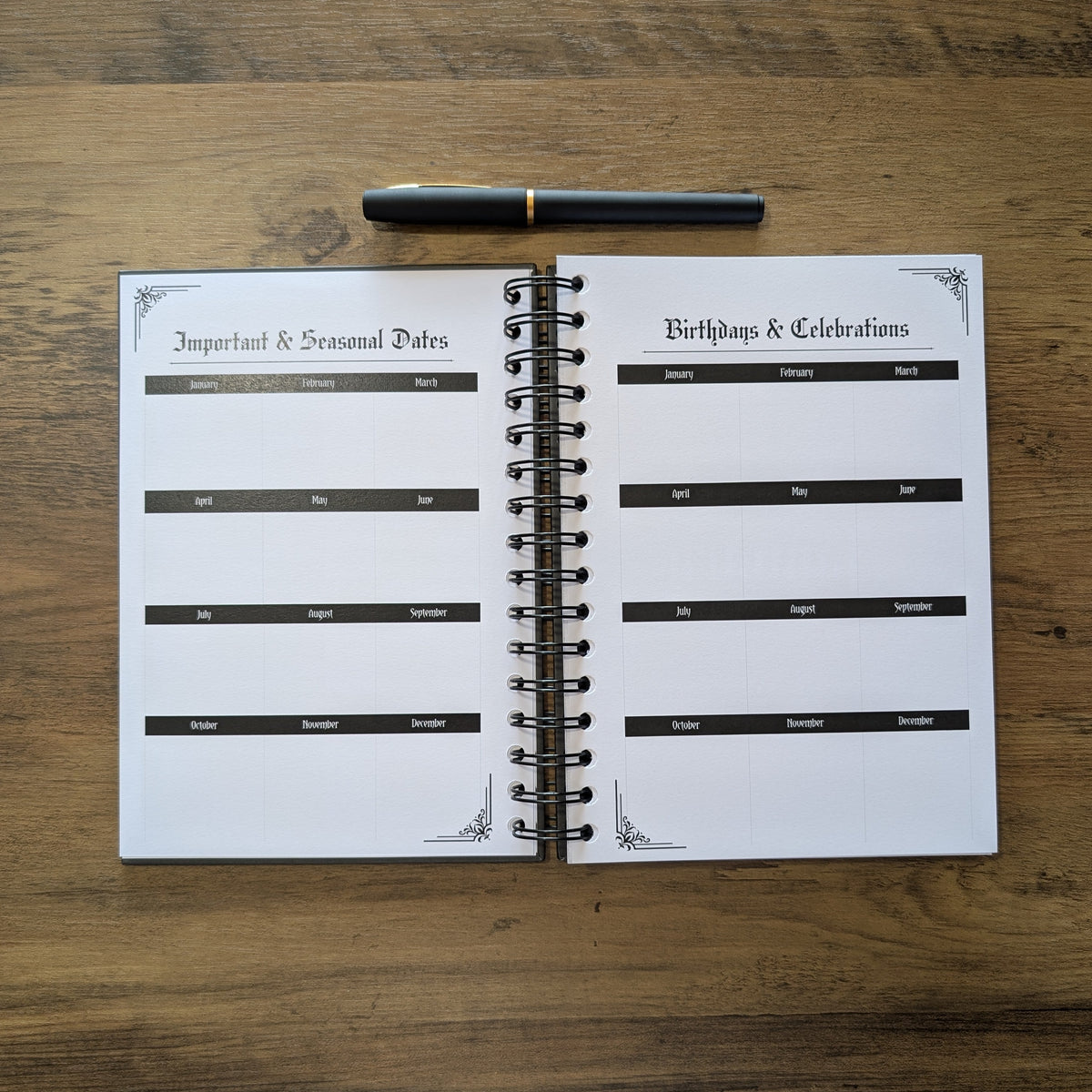 2027 Planner by Gothic Office. This is the Important Dates, Birthdays and Celebrations pages. 