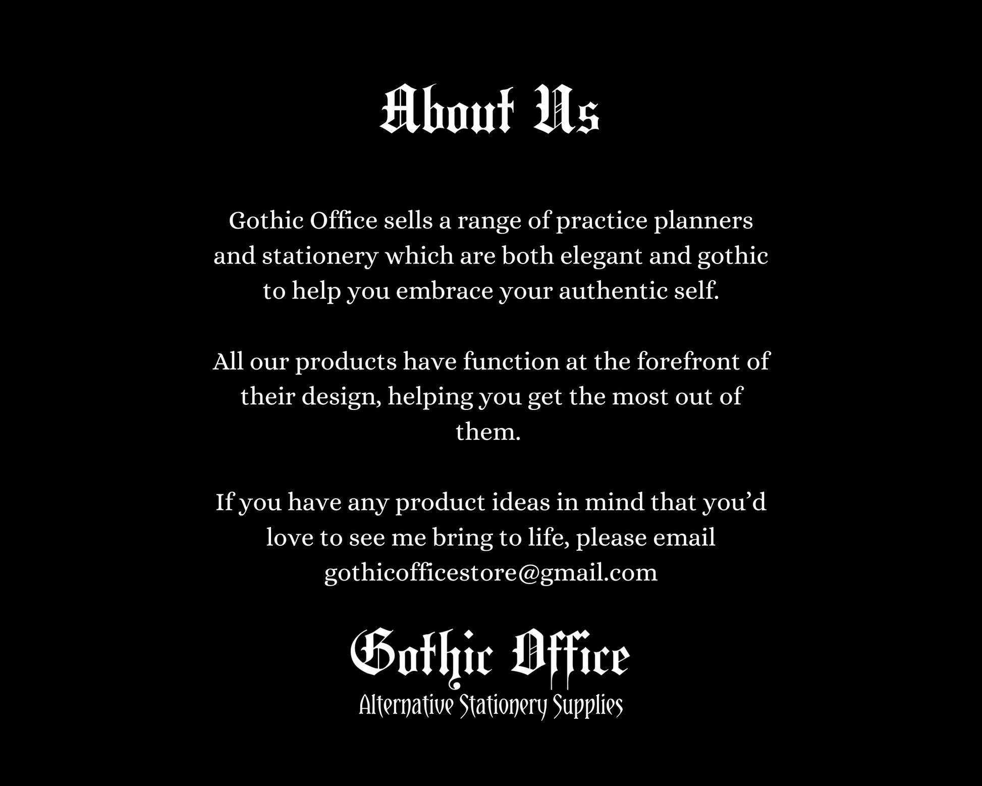 An image with a paragraph about the company, Gothic Office. 