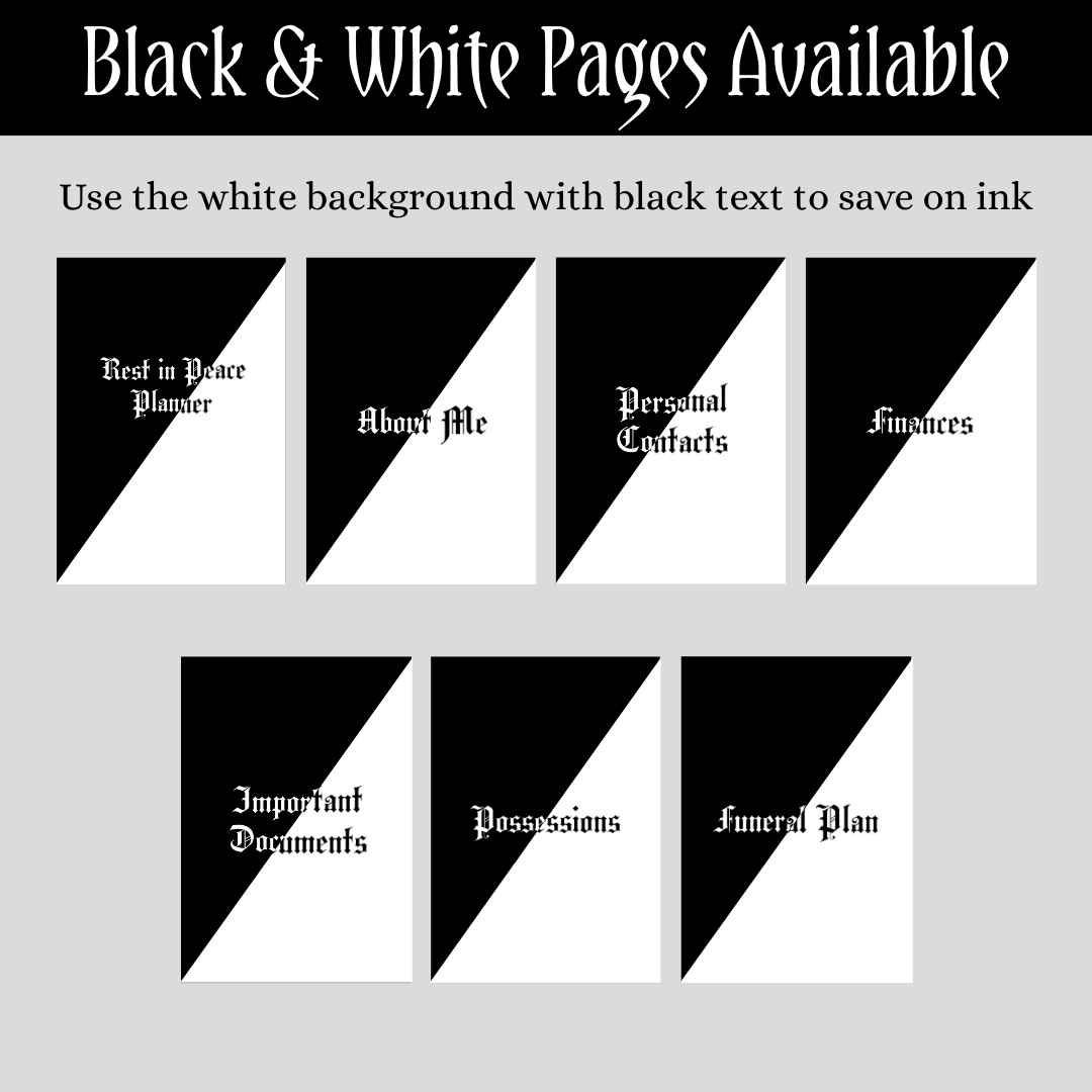 A picture showing that the printable is available with a black or white background.  
