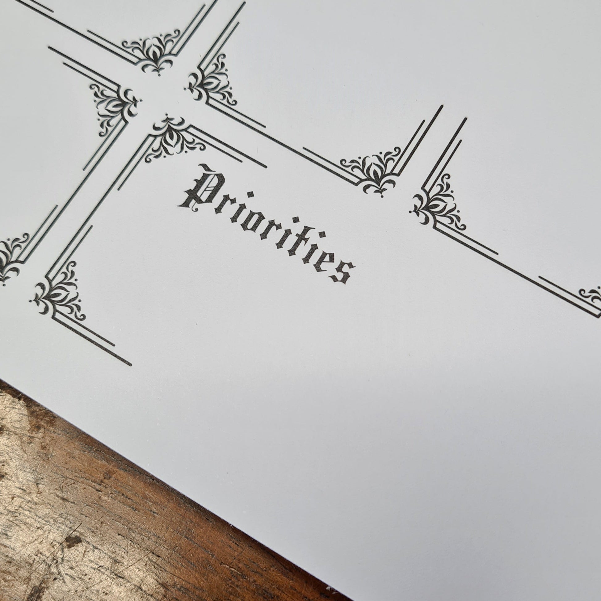 A Weekly Planner Notepad in a Gothic Style. 50 pages with spaces for each day of the week, Notes and Priorities. Product by Gothic Office.